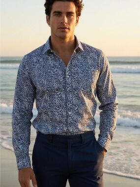 J. Crew Navy and White Floral Button-Down Shirt